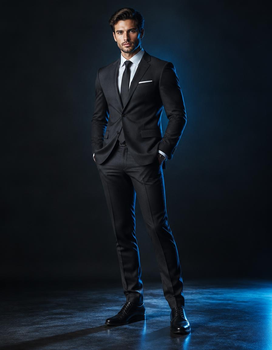 Man in a tailored charcoal suit